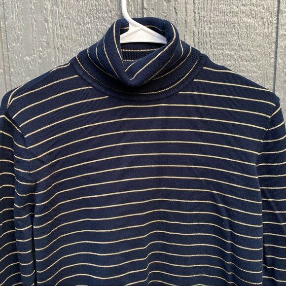 Lauren Ralph Lauren M Turtleneck Blue Gold Striped - Picture 3 of 7
